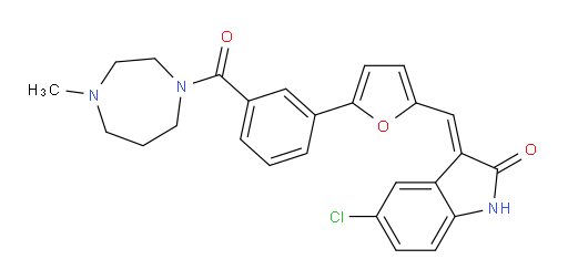 (3E)-5-Chloro-3-[[5-[3-[(hexahydro-4-methyl-1H-1,4-diazepin-1-yl)carbonyl]phenyl]-2-furanyl]methylene]-1,3-dihydro-2H-indol-2-one (ACI)