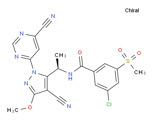 (R)-3-chloro-N-(1-(4-cyano-1-(6-cyanopyrimidin-4-yl)-3-methoxy-1H-pyrazol-5-yl)ethyl)-5-(methylsulfonyl)benzamide
