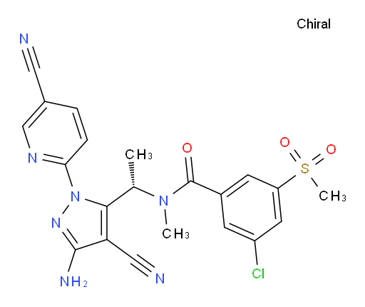 (S)-N-(1-(3-amino-4-cyano-1-(5-cyanopyridin-2-yl)-1H-pyrazol-5-yl)ethyl)-3-chloro-N-methyl-5-(methylsulfonyl)benzamide