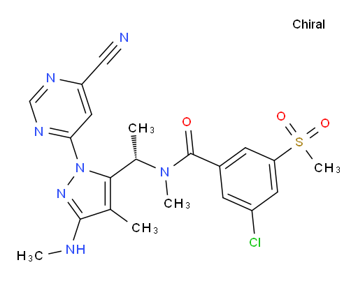 (S)-3-chloro-N-(1-(1-(6-cyanopyrimidin-4-yl)-4-methyl-3-(methylamino)-1H-pyrazol-5-yl)ethyl)-N-methyl-5-(methylsulfonyl)benzamide