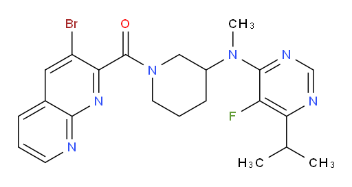(3-bromo-1,8-naphthyridin-2-yl)(3-((5-fluoro-6-isopropylpyrimidin-4-yl)(methyl)amino)piperidin-1-yl)methanone