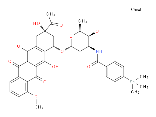N-((2S,3S,4S,6R)-6-(((1S,3S)-3-乙酰基-3,5,12-三羟基-10-甲氧基-6,11-二氧代-1,2,3,4,6,11-六氢四cen-1-氧基))-3-羟基-2-甲基四氢-2H-吡喃-4-基)-4-(三甲基锡基)苯甲酰胺