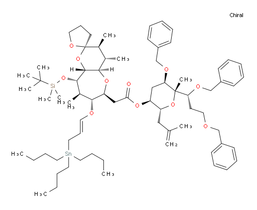 (2R,3S,5R,6S)-5-(benzyloxy)-6-((R)-1,3-bis(benzyloxy)propyl)-6-methyl-2-(2-methylallyl)tetrahydro-2H-pyran-3-yl 2-((2R,3'S,4'S,4a'R,6'S,7'R,8'R,9'S,9a'R)-9'-((tert-butyldimethylsilyl)oxy)-3',4',8'-trimethyl-7'-(((E)-3-(tributylstannyl)prop-1-en-1-yl)oxy)decahydro-3H-spiro[furan-2,2'-pyrano[3,2-b]oxepin]-6'-yl)acetate