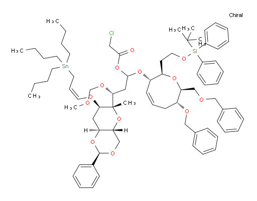 (3R)-1-(((2R,3S,7R,8S,Z)-7-(benzyloxy)-8-((benzyloxy)methyl)-2-(2-((tert-butyldiphenylsilyl)oxy)ethyl)-3,6,7,8-tetrahydro-2H-oxocin-3-yl)oxy)-3-(methoxymethoxy)-3-((2R,4aR,6R,7R,8aS)-6-methyl-2-phenyl-7-(((Z)-3-(tributylstannyl)prop-1-en-1-yl)oxy)hexahydropyrano[3,2-d][1,3]dioxin-6-yl)propyl 2-chloroacetate