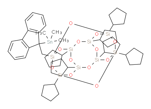 1,3,5,7,9,11,13-heptacyclopentyl-15-((9-(trimethylstannyl)-9H-fluoren-9-yl)methyl)-2,4,6,8,10,12,14,16,17,18,19,20-dodecaoxa-1,3,5,7,9,11,13,15-octasilapentacyclo[9.5.1.13,9.15,15.17,13]icosane