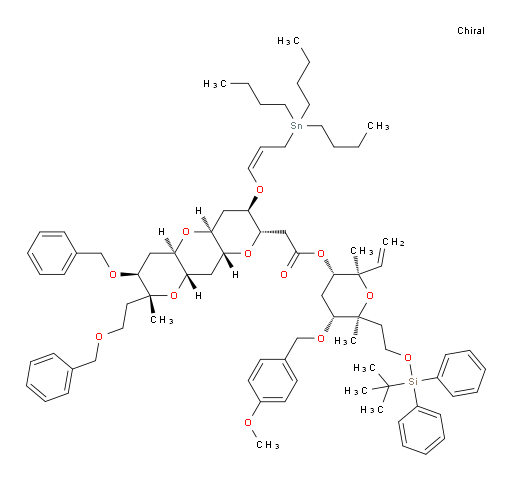 (2R,3S,5R,6S)-6-(2-((tert-butyldiphenylsilyl)oxy)ethyl)-5-((4-methoxybenzyl)oxy)-2,6-dimethyl-2-vinyltetrahydro-2H-pyran-3-yl 2-((2S,3R,4aS,5aR,7S,8R,9aS,10aR)-7-(benzyloxy)-8-(2-(benzyloxy)ethyl)-8-methyl-3-(((Z)-3-(tributylstannyl)prop-1-en-1-yl)oxy)decahydro-2H-dipyrano[3,2-b:2',3'-e]pyran-2-yl)acetate