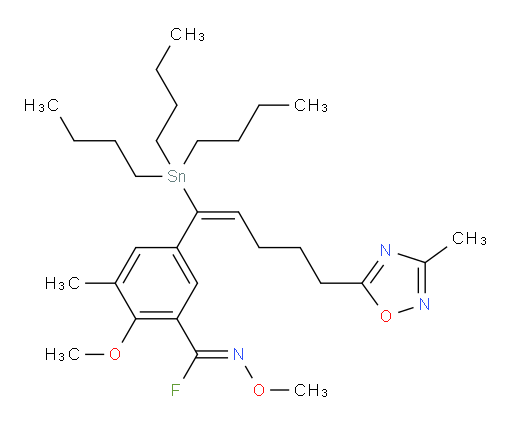 (Z)-N,2-dimethoxy-3-methyl-5-((E)-5-(3-methyl-1,2,4-oxadiazol-5-yl)-1-(tributylstannyl)pent-1-en-1-yl)benzimidoyl fluoride