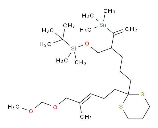 (E)-tert-butyl((5-(2-(5-(methoxymethoxy)-4-methylpent-3-en-1-yl)-1,3-dithian-2-yl)-2-(1-(trimethylstannyl)vinyl)pentyl)oxy)dimethylsilane