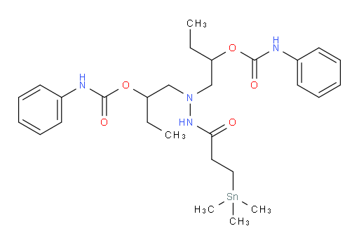 (2-(3-(trimethylstannyl)propanoyl)hydrazine-1,1-diyl)bis(butane-2,1-diyl) bis(phenylcarbamate)