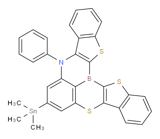 9-phenyl-7-(trimethylstannyl)-9H-5,14,15-trithia-9-aza-14b-boradiindeno[2,1-a:1',2'-j]phenalene