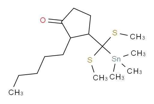 3-(bis(methylthio)(trimethylstannyl)methyl)-2-pentylcyclopentanone
