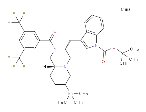 tert-butyl 3-(((3R,9aR)-2-(3,5-bis(trifluoromethyl)benzoyl)-7-(trimethylstannyl)-2,3,4,6,9,9a-hexahydro-1H-pyrido[1,2-a]pyrazin-3-yl)methyl)-1H-indole-1-carboxylate