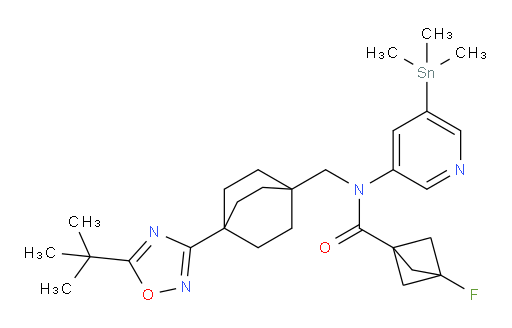 N-((4-(5-(tert-butyl)-1,2,4-oxadiazol-3-yl)bicyclo[2.2.2]octan-1-yl)methyl)-3-fluoro-N-(5-(trimethylstannyl)pyridin-3-yl)bicyclo[1.1.1]pentane-1-carboxamide
