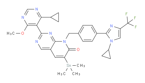 8-(4-(1-cyclopropyl-4-(trifluoromethyl)-1H-imidazol-2-yl)benzyl)-2-(4-cyclopropyl-6-methoxypyrimidin-5-yl)-6-(trimethylstannyl)pyrido[2,3-d]pyrimidin-7(8H)-one