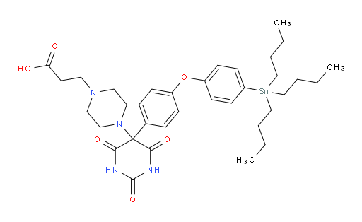 3-(4-(2,4,6-trioxo-5-(4-(4-(tributylstannyl)phenoxy)phenyl)hexahydropyrimidin-5-yl)piperazin-1-yl)propanoic acid