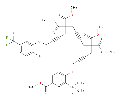 tetramethyl 1-(2-bromo-5-(trifluoromethyl)phenoxy)-14-(4-(methoxycarbonyl)-2-(trimethylstannyl)phenoxy)tetradeca-2,7,12-triyne-5,5,10,10-tetracarboxylate