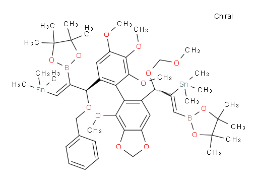 ((3S,E)-3-(苄氧基)-2-(4,4,5,5-四甲基-1,3,2-二氧杂环己硼烷-2-基)-3-(3,4,5-三甲氧基-2-(4-甲氧基-6-((S,Z)-1-(甲氧基甲氧基)-3-(4,4,5,5-四甲基-1,3,2-二氧杂环己硼烷-2-基)-2-(三甲基锡基)烯丙基)苯并[d][1,3]二氧杂环戊烯-5-基)苯基)丙烯-1-基)三甲基锡烷
