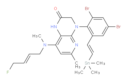 4-(2,4-dibromo-6-((E)-2-(trimethylstannyl)vinyl)phenyl)-8-(((E)-4-fluorobut-2-en-1-yl)(methyl)amino)-6-methyl-3,4-dihydropyrido[2,3-b]pyrazin-2(1H)-one