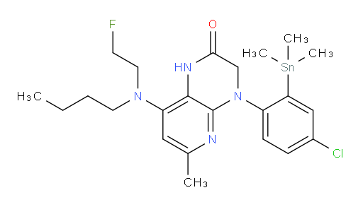 8-(butyl(2-fluoroethyl)amino)-4-(4-chloro-2-(trimethylstannyl)phenyl)-6-methyl-3,4-dihydropyrido[2,3-b]pyrazin-2(1H)-one