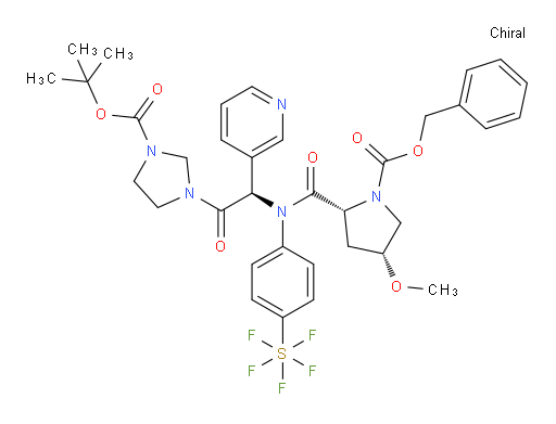 Sulfur, [4-[[(1R)-2-[3-[(1,1-dimethylethoxy)carbonyl]-1-imidazolidinyl]-2-oxo-1-(3-pyridinyl)ethyl][[(2R,4R)-4-methoxy-1-[(phenylmethoxy)carbonyl]-2-pyrrolidinyl]carbonyl]amino]phenyl]pentafluoro-, (OC-6-21)- (ACI)