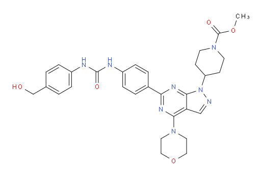 methyl 4-(6-(4-(3-(4-(hydroxymethyl)phenyl)ureido)phenyl)-4-morpholino-1H-pyrazolo[3,4-d]pyrimidin-1-yl)piperidine-1-carboxylate