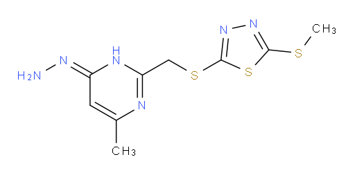 (E)-2-(((6-hydrazono-4-methyl-1,6-dihydropyrimidin-2-yl)methyl)thio)-5-(methylthio)-1,3,4-thiadiazole