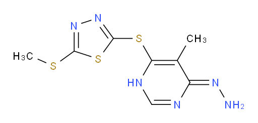 (Z)-2-((6-hydrazono-5-methyl-3,6-dihydropyrimidin-4-yl)thio)-5-(methylthio)-1,3,4-thiadiazole