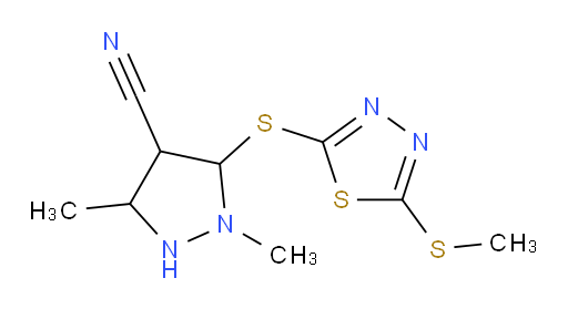 1,3-dimethyl-5-((5-(methylthio)-1,3,4-thiadiazol-2-yl)thio)pyrazolidine-4-carbonitrile