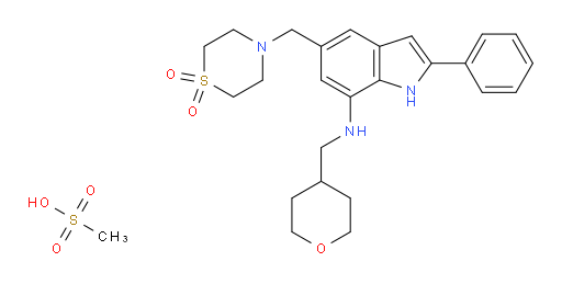 1H-Indol-7-amine, 5-[(1,1-dioxido-4-thiomorpholinyl)methyl]-2-phenyl-N-[(tetrahydro-2H-pyran-4-yl)methyl]-, methanesulfonate (1:2) (ACI)