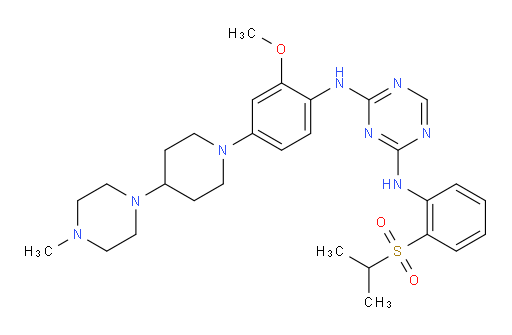 N2-[2-Methoxy-4-[4-(4-methyl-1-piperazinyl)-1-piperidinyl]phenyl]-N4-[2-[(1-methylethyl)sulfonyl]phenyl]-1,3,5-triazine-2,4-diamine (ACI)