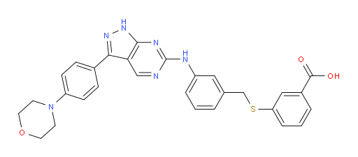 3-[[[3-[[3-[4-(4-Morpholinyl)phenyl]-1H-pyrazolo[3,4-d]pyrimidin-6-yl]amino]phenyl]methyl]thio]benzoic acid (ACI)