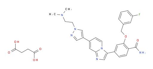 Butanedioic acid, compd. with 4-[7-[1-[2-(dimethylamino)ethyl]-1H-pyrazol-4-yl]imidazo[1,2-a]pyridin-3-yl]-2-[(3-fluorophenyl)methoxy]benzamide (2:1) (ACI)