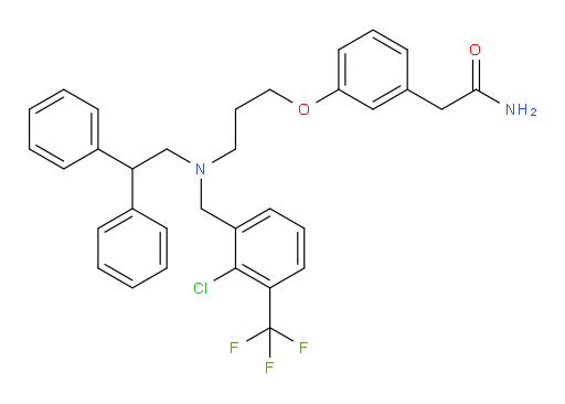 3-[3-[[[2-Chloro-3-(trifluoromethyl)phenyl]methyl](2,2-diphenylethyl)amino]propoxy]benzeneacetamide (ACI)