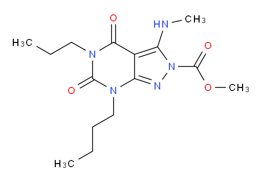 Methyl 7-butyl-4,5,6,7-tetrahydro-3-(methylamino)-4,6-dioxo-5-propyl-2H-pyrazolo[3,4-d]pyrimidine-2-carboxylate (ACI)