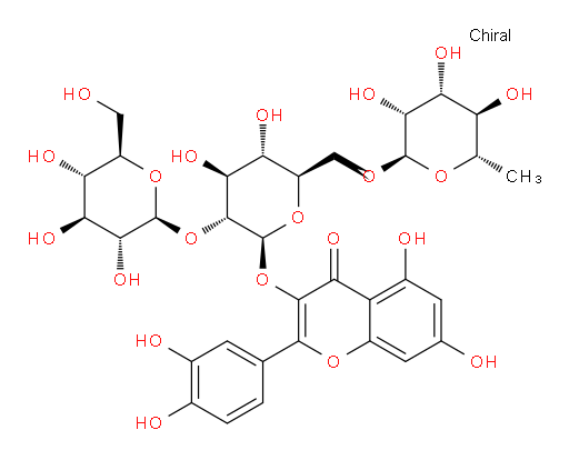 3-[(O-6-Deoxy-α-L-mannopyranosyl-(1→6)-O-[β-D-glucopyranosyl-(1→2)]-β-D-glucopyranosyl)oxy]-2-(3,4-dihydroxyphenyl)-5,7-dihydroxy-4H-1-benzopyran-4-one (ACI)