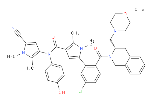 5-[5-Chloro-2-[[(3S)-3,4-dihydro-3-(4-morpholinylmethyl)-2(1H)-isoquinolinyl]carbonyl]phenyl]-N-(5-cyano-1,2-dimethyl-1H-pyrrol-3-yl)-N-(4-hydroxyphenyl)-1,2-dimethyl-1H-pyrrole-3-carboxamide (ACI)