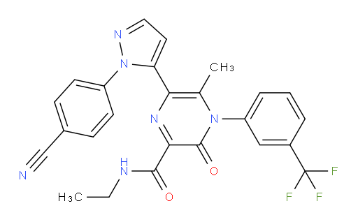 6-[2-(4-Cyanophenyl)-2H-pyrazol-3-yl]-5-methyl-3-oxo-4-(3-trifluoromethylphenyl)-3,4-dihydropyrazine-2-carboxylic acid ethylamide