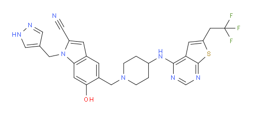 6-Hydroxy-1-(1H-pyrazol-4-ylmethyl)-5-[[4-[[6-(2,2,2-trifluoroethyl)thieno[2,3-d]pyrimidin-4-yl]amino]-1-piperidinyl]methyl]-1H-indole-2-carbonitrile (ACI)