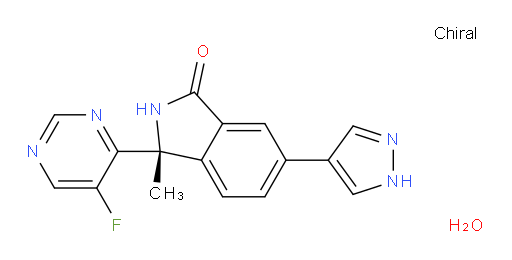 1H-Isoindol-1-one, 3-(5-fluoro-4-pyrimidinyl)-2,3-dihydro-3-methyl-6-(1H-pyrazol-4-yl)-, hydrate (1:1), (3R)- (ACI)