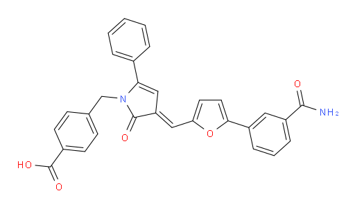 4-[[(4E)-3-[[5-[3-(Aminocarbonyl)phenyl]-2-furanyl]methylene]-2,3-dihydro-2-oxo-5-phenyl-1H-pyrrol-1-yl]methyl]benzoic acid (ACI)