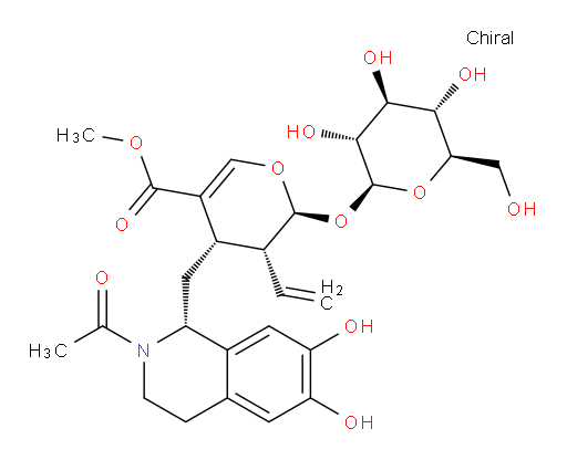 Methyl (2S,3R,4S)-4-[[(1R)-2-acetyl-1,2,3,4-tetrahydro-6,7-dihydroxy-1-isoquinolinyl]methyl]-3-ethenyl-2-(β-D-glucopyranosyloxy)-3,4-dihydro-2H-pyran-5-carboxylate (ACI)