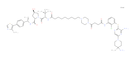 L-Prolinamide, N-[9-[4-[4-[[3-[[3-amino-5-(4,4-dimethyl-1-piperidinyl)-2-pyrazinyl]thio]-2-chlorophenyl]amino]-1,4-dioxobutyl]-1-piperazinyl]-1-oxononyl]-3-methyl-L-valyl-4-hydroxy-N-[(1S)-1-[4-(4-methyl-5-thiazolyl)phenyl]ethyl]-, (4R)- (ACI)