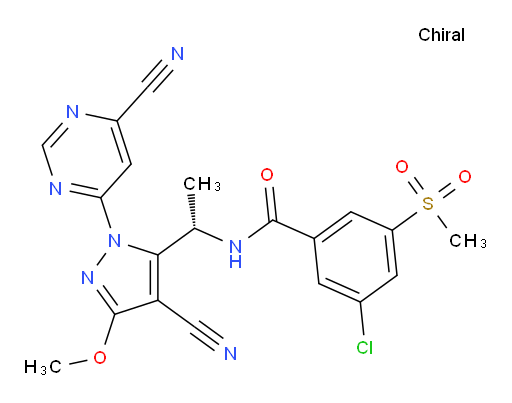 (S)-3-chloro-N-(1-(4-cyano-1-(6-cyanopyrimidin-4-yl)-3-methoxy-1H-pyrazol-5-yl)ethyl)-5-(methylsulfonyl)benzamide