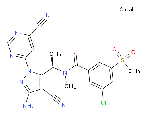(S)-N-(1-(3-amino-4-cyano-1-(6-cyanopyrimidin-4-yl)-1H-pyrazol-5-yl)ethyl)-3-chloro-N-methyl-5-(methylsulfonyl)benzamide