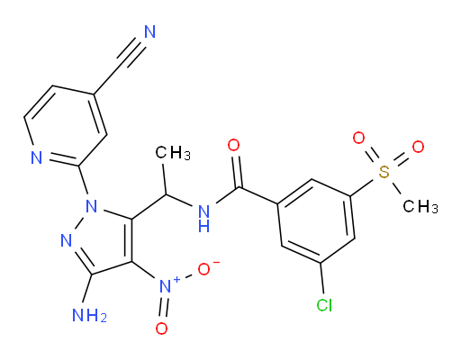 N-(1-(3-amino-1-(4-cyanopyridin-2-yl)-4-nitro-1H-pyrazol-5-yl)ethyl)-3-chloro-5-(methylsulfonyl)benzamide