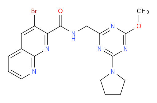 3-bromo-N-((4-methoxy-6-(pyrrolidin-1-yl)-1,3,5-triazin-2-yl)methyl)-1,8-naphthyridine-2-carboxamide
