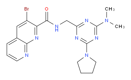 3-bromo-N-((4-(dimethylamino)-6-(pyrrolidin-1-yl)-1,3,5-triazin-2-yl)methyl)-1,8-naphthyridine-2-carboxamide
