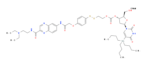 2-((4-(2-((2-((2-(diethylamino)ethyl)carbamoyl)quinoxalin-6-yl)amino)-2-oxoethoxy)phenyl)disulfanyl)ethyl ((2R,3S,5R)-5-(2,4-dioxo-5-(tributylstannyl)-3,4-dihydropyrimidin-1(2H)-yl)-2-(hydroxymethyl)tetrahydrofuran-3-yl) carbonate