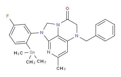 5-benzyl-1-(5-fluoro-2-(trimethylstannyl)phenyl)-7-methyl-4,5-dihydro-1H-1,2a,5,8-tetraazaacenaphthylen-3(2H)-one