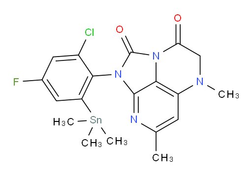 1-(2-chloro-4-fluoro-6-(trimethylstannyl)phenyl)-5,7-dimethyl-4,5-dihydro-1H-1,2a,5,8-tetraazaacenaphthylene-2,3-dione